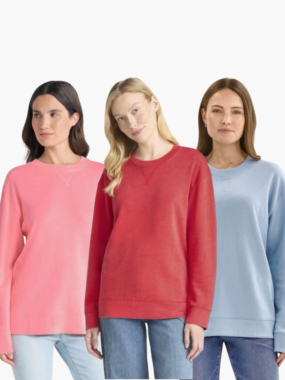 Time and Tru French Terry Sweatshirt Lot Drop Shoulder V-Stitch Pink Red Blue